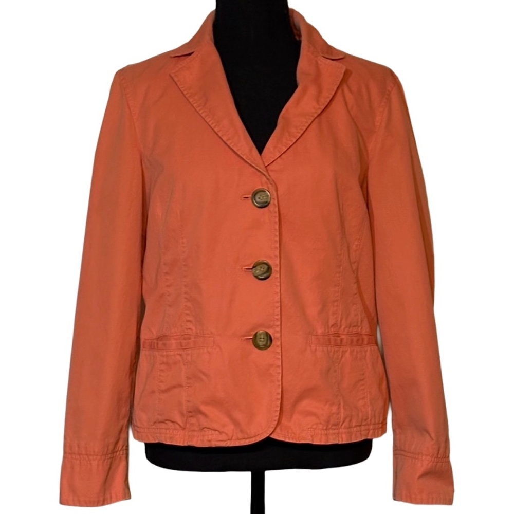 🌸 L.L.Bean Coral Cotton Twill Blazer Jacket Size 12 Casual Spring Layer